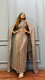 Fully Sequins Ready to Wear Designer Pre-draped saree for Wedding Parties