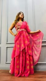 Designer Ready to wear Printed Ruffle Saree