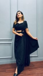 Pre-draped designer & stylish  partwear ready to wear black sarong saree - Image 5