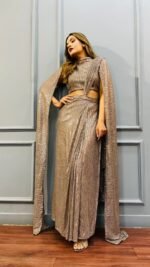 Fully Sequins Ready to Wear Designer Pre-draped saree for Wedding Parties - Image 3