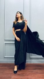 Pre-draped designer & stylish  partwear ready to wear black sarong saree - Image 7