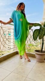 Designer Indowestern Cowl Kaftan in ombre shade Perfect mehendi/cocktail/Party/poolparty dress for wedding - Image 5