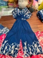 Designer Muslin Printed Jumpsuit in Teal Blue perfect for Georgette - Image 4