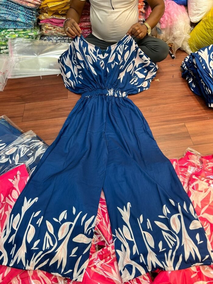 Designer Muslin  Printed Jumpsuit in Teal Blue perfect for Georgette - Image 4