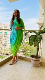 Designer Cowl Kaftan Dress in ombre as Haldi dress/outfit - Image 7