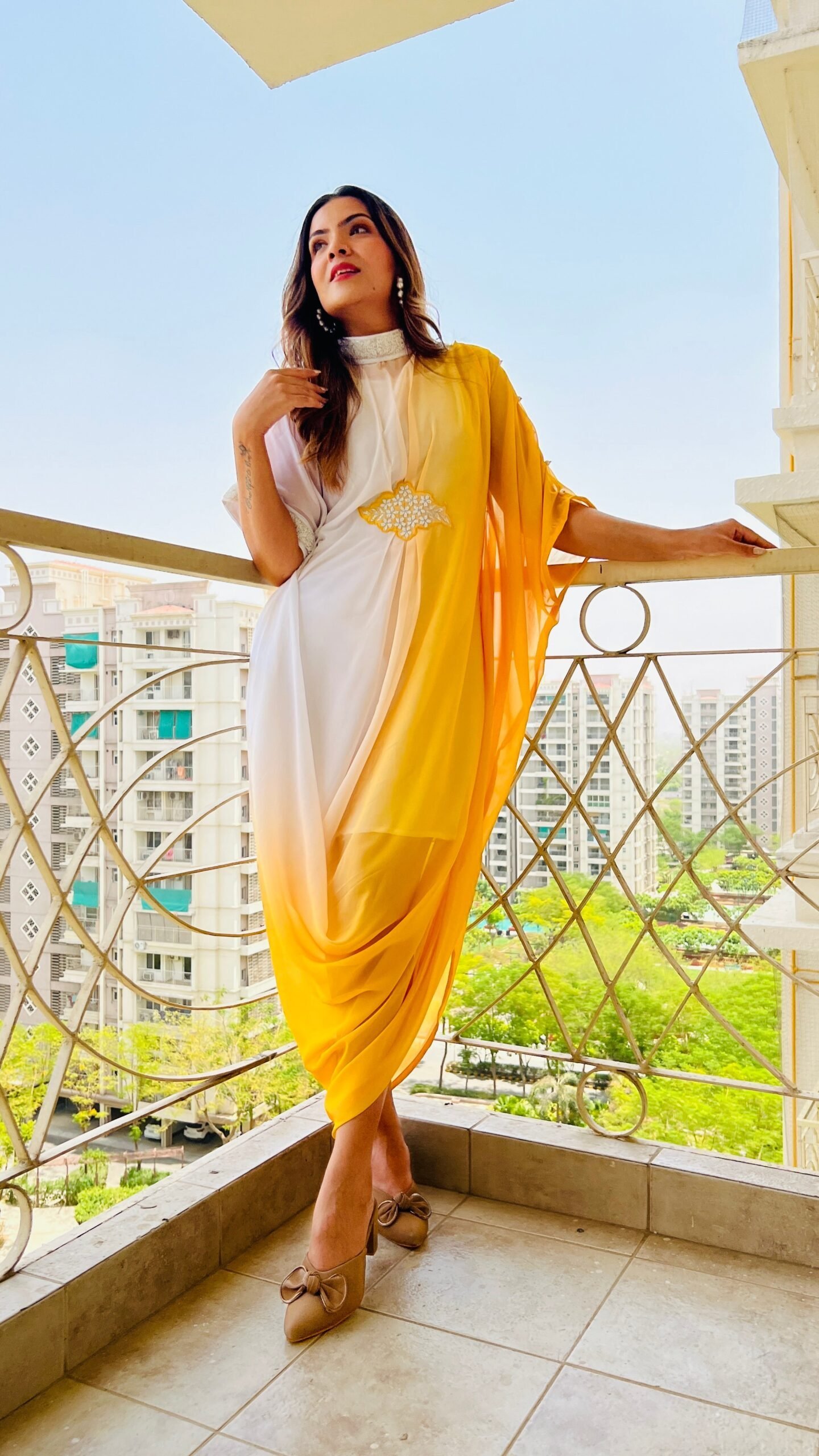 IMG_2145-scaled-1.jpg Designer Cowl Kaftan Dress in ombre as Haldi dress/outfit - Image 1