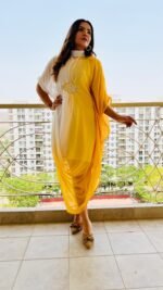 Designer Cowl Kaftan Dress in ombre as Haldi dress/outfit - Image 4
