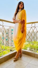 Designer Cowl Kaftan Dress in ombre as Haldi dress/outfit - Image 5