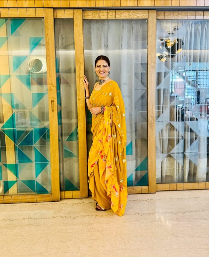 Heena Gehani On Our 3pc Draped Haldi Sarong Dress - Image 9