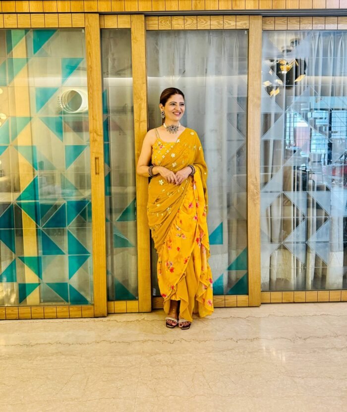 Heena Gehani On Our 3pc Draped Haldi Sarong Dress - Image 7