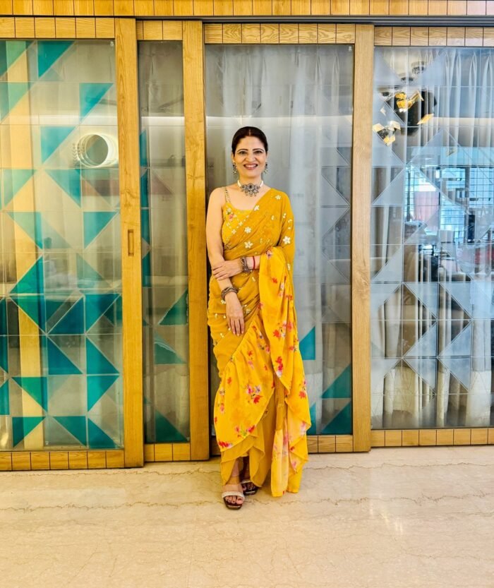 Heena Gehani On Our 3pc Draped Haldi Sarong Dress - Image 13