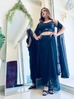 Designer Drape Dress Teamed up with lungi , Crop -top & jacket for Diwali