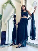 Designer Drape Dress Teamed up with lungi , Crop -top & jacket for Diwali - Image 5