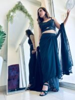 Designer Drape Dress Teamed up with lungi , Crop -top & jacket for Diwali - Image 2