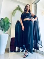 Designer Drape Dress Teamed up with lungi , Crop -top & jacket for Diwali - Image 3