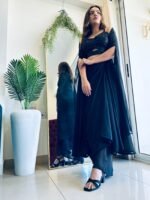 Designer Drape Dress Teamed up with lungi , Crop -top & jacket for Diwali - Image 4