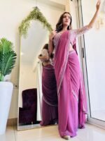 Designer Indowestern pre-draped saree with full handwork perfect for Karwachauth & Diwali - Image 6