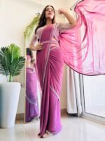 Designer Indowestern pre-draped saree with full handwork perfect for Karwachauth & Diwali - Image 5