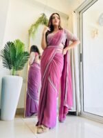 Designer Indowestern pre-draped saree with full handwork perfect for Karwachauth & Diwali - Image 4