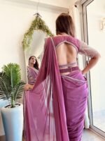 Designer Indowestern pre-draped saree with full handwork perfect for Karwachauth & Diwali - Image 3