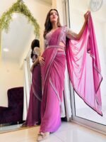 Designer Indowestern pre-draped saree with full handwork perfect for Karwachauth & Diwali