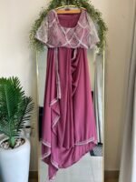 Designer Indowestern pre-draped saree with full handwork perfect for Karwachauth & Diwali - Image 8