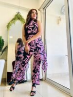 Designer printed co-ord set with pant & belt - Image 2
