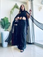 Designer Indowestern Pre-draped Saree with full sequence work best for wedding - Image 3