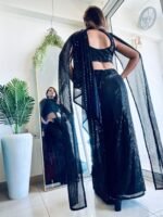 Designer Indowestern Pre-draped Saree with full sequence work best for wedding - Image 4