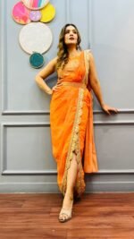 Indowestern Designer Dhoti saree Dress perfect for Haldi Dress/outfit - Image 2
