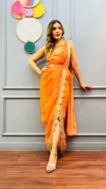 Indowestern Designer Dhoti saree Dress perfect for Haldi Dress/outfit - Image 5