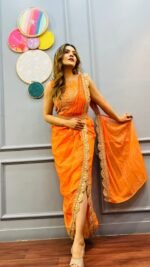 Indowestern Designer Dhoti saree Dress perfect for Haldi Dress/outfit - Image 4