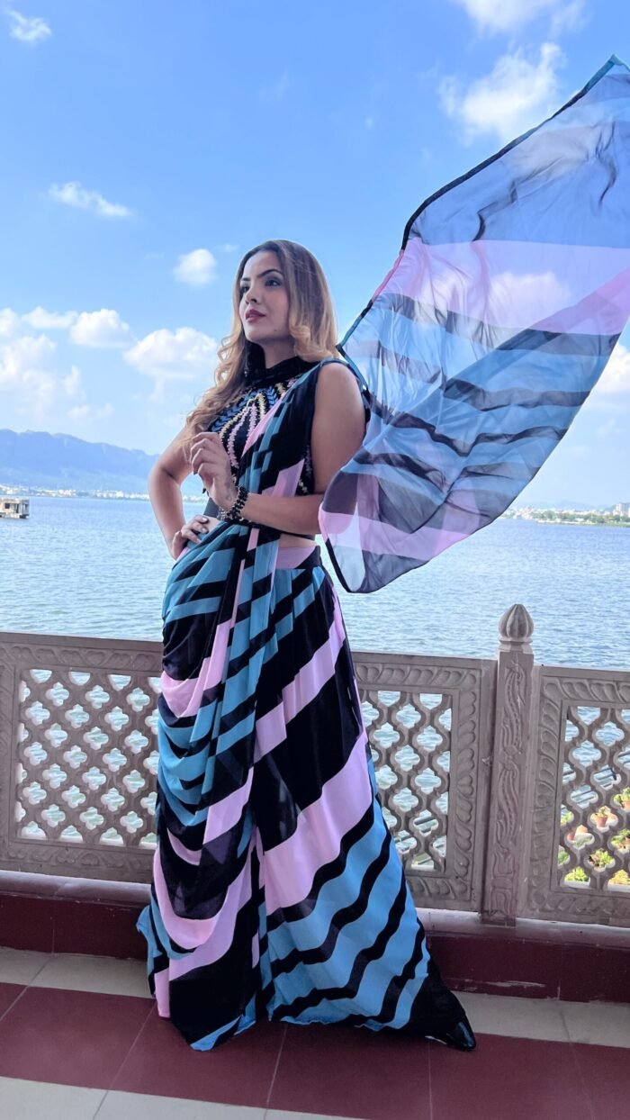 Stylish Indowestern Multicolour palazzo saree - Image 1