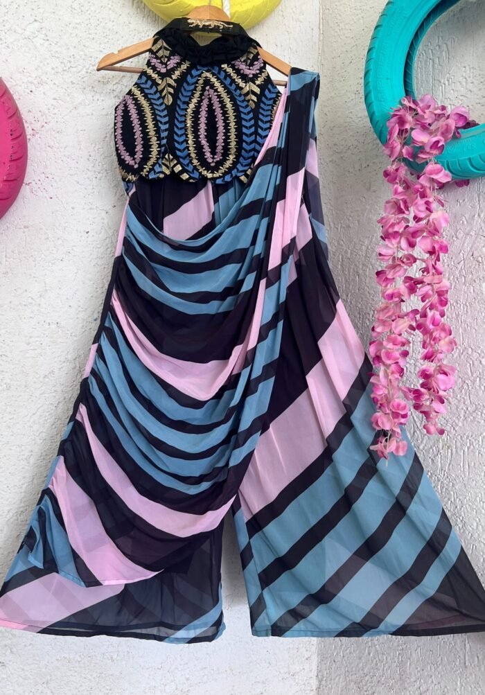 Stylish Indowestern Multicolour palazzo saree - Image 5
