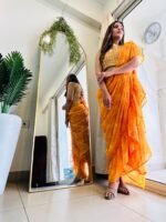 Ready to Wear floral Designer Yellow Saree for women perfect haldi dress for haldi function , wear as haldi outfit - Image 2