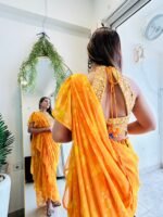 Ready to Wear floral Designer Yellow Saree for women perfect haldi dress for haldi function , wear as haldi outfit - Image 4