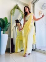 Lime yellow Ready to wear Designer saree - Image 4