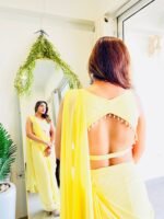 Lime yellow Ready to wear Designer saree - Image 2