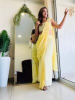 Lime yellow Ready to wear Designer saree