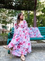 Designer Ready to wear pre-draped printed ruffle saree - Image 2