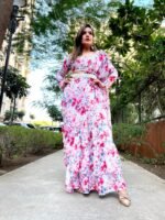 Designer Ready to wear pre-draped printed ruffle saree