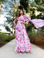 Designer Ready to wear pre-draped printed ruffle saree - Image 5