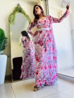 Designer Ready to wear pre-draped printed ruffle saree - Image 3