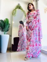 Designer Ready to wear pre-draped printed ruffle saree - Image 6