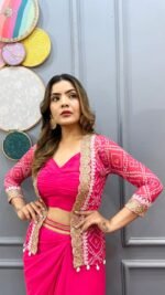 Sarong Style Designer Drape Skirt with Top & Jacket in Hot Pink - Image 5