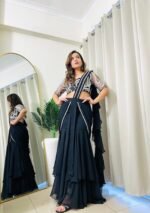 Designer mermaid drape lehenga saree for wedding - Image 2