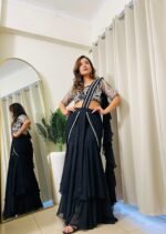 Designer mermaid drape lehenga saree for wedding - Image 3