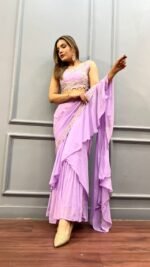 Perfect Purple Designer Garara Saree for wedding /Wedding dress - Image 3