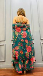 Designer Palazzo Teamed up With Cape Jacket & Crop Top for Wedding ,Mehendi ,Haldi &Sangeet Dress - Image 3