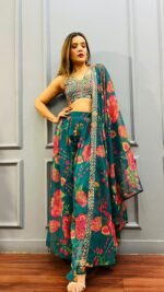 Designer Palazzo Teamed up With Cape Jacket & Crop Top for Wedding ,Mehendi ,Haldi &Sangeet Dress